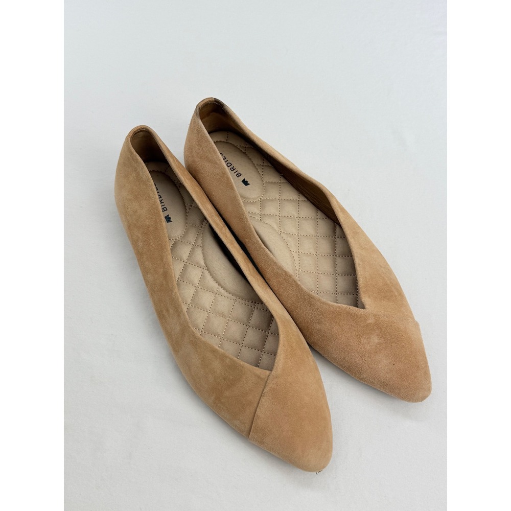 Birdies The Swan Tan Suede Pointed Toe Flats Womens 6 Tan Leather Lined